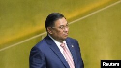 မြန်မာစစ်ကောင်စီ နိုင်ငံခြားရေးဝန်ကြီး ဦးဝဏ္ဏမောင်လွင်။ (အောက်တိုဘာ ၂၊ ၂၀၁၅)